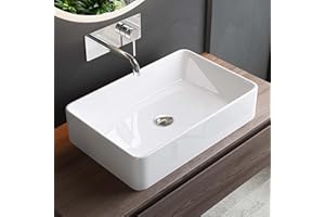 Mai & Mai lave main évier vasque 59x38x11cm en céramique blanc rectangulaire avec perçage pour robinet lavabo sans trop-plein à poser/suspendu BR105D