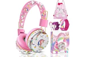 JYPS Cuffie Bambina, Cuffie Bluetooth Per Bambini Unicorno Con Microfono, Cuffie Wireless Regazza Stereo HD Con Filo, Cuffie Pieghevoli Rosa Con Slot Per Schede SD Per Regali Di Natale/Scuola/PC/TV/PS4/5