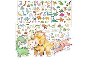 HAPPIRRA Dino Sticker Kinder 6 Stück, Glitzer Aufkleber über 100 Motive, Dino Party Kindergeburtstag Gastgeschenke, Dinosaurier Geschenke für Adventskalender Kinder Weihnachtsgeschenke Give Aways Weihnachten