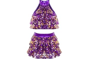 Mufeng Ensemble Danse Latine Fille Robe Danse Enfant Costume Danse Moderne Jazz Hip hop Robe Danse Classique Tutu Ballet Brillant Dancewear 3-16 Ans