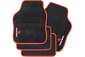 WOLTU Tapis de Sol Voiture, Broderie Sports, Protecteurs, 4 pièces, Avant et Arrière Tapis Universel Antidèrapant Noir Rouge
