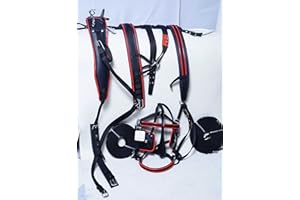 Aces Equine Arnés de nailon para conducción de carrito de caballos en negro y rojo, tamaño completo, mazorca, pony