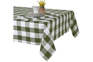 ASQUARE Tovaglia da tavolo in cotone da 140 x 240 cm, robusta, in tessuto lavabile da 220 g/m², a quadretti verdi