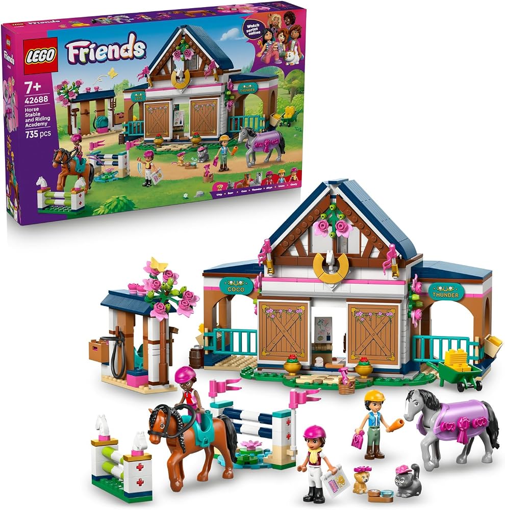 LEGO Friends At Ahırı ve Binicilik Akademisi 42688 | 7 Yaş ve Üzeri Çocuklar için 4 Hayvan Figürü İçeren Oyuncak Yapım Seti, Hediye Fikri (735 Parça)