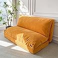 MAXYOYO Bean Bag Bed Folding Corduroy Sofa Chair Foam Filling Extra Thick 4 Fold Floor Couch Matress for Adults, Includes Removable and Machine Washable Cover for Living Room, Orange, 135x240 cm