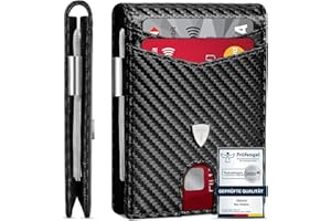 TEEHON Geldbörse Herren Slim Wallet RFID Blocking Kohlefaserleder Portmonee Herren mit 11 Kartenetui, Ausweisfenster, Geldscheinklammer, Minimalistischer Geldbeutel mit Geschenkbox - Schwarz (Schwarz)