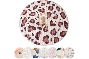 Hakuna Mat Lux Wild Cat Baby-lekmatta, 150 cm Rund | Ultrasjuk quiltad barnrums- & vardagsrumsmatta – halkfri säkerhetsbas, g