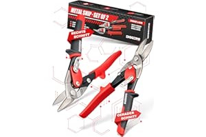 KIRNER Diggers Tools - Set di cesoie per lamiera, taglio dritto e destro, taglio senza sforzo in acciaio e acciaio inox, forbici professionali per metallo con traduzione a leva, forbici per lamiera a secco