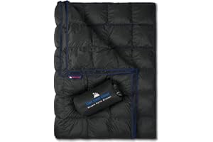 Get Out Gear Double Puffy Camping Blanket - Extra Puffy, Packable, Lightweight and Warm | Ideal for Outdoors, Travel, Stadium, Festivals, Beach, Hammock | Water-Resistant Camp Quilt (Black/Blue)