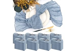 TERUNTRUE 84 Packs Gauze Cheesecloth Napkins 20 x 20 Inch Dusty Blue Wrinkled Dinner Napkins, Rustic Boho Napkins Soft Cotton Cloth Napkins for Wedding Party Event Dinner Table Christmas Decoration