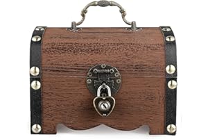 SEWACC Small Wooden Treasure Chest Box, Retro Treasure Chest Storage Box with Lock& Keys Bank Box Wooden Chest Money Box