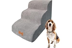 Bounabay® Dog Stairs, 3 Steps Pet Foam Ladder with Washable Plush Cover, 60 x 40 x 40 cm Pet Stairs Step Made of High Density Foam Dogs Ramps, Non-Slip Dog Ramp Sofa Bed Ladder For Small Dogs and Cats