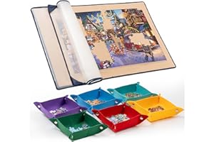 Tektalk Planche puzzle avec 6 plateaux de tri de couleurs - Tapis puzzle portable avec surface antidérapante, couvercle anti-poussière pour le rangement - Jusqu'à 1500 pièces - Kaki
