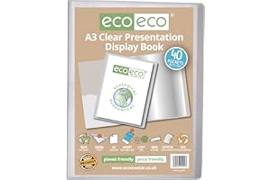 eco-eco A3 Size 50% Recycled 40 Pocket Clear Presentation Display Book, Storage Case Portfolio Art Folder with Plastic Sleeves, eco101