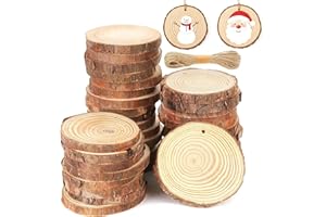 VGOODALL Wood Slices, 36 Pcs 7-8 cm Natural Pine Circles with String, Unfinished Wooden Discs for DIY Projects, Rustic Wedding Decorations, Christmas Ornaments and Gift Tags