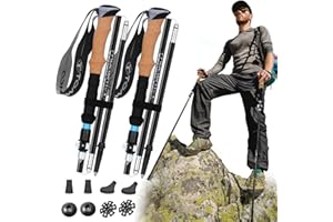TOMSHOO Kijki trekkingowe składane, ultralekkie kijki z włókna węglowego i aluminium 7075 kijki trekkingowe z uchwytem korkowym lub uchwytem EVA, akcesoria terenowe, kij trekkingowy, regulowany do