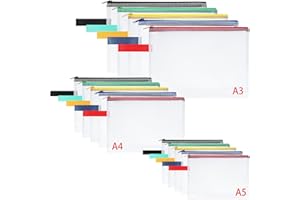 OFFCUP 15PCS Plastic Wallets, A3+A4+A5 Zip Lock Bags Document Wallet File Zipper Bags File Folder Document Folders Plastic Pockets Zipper File Wallet for School Office Homework Storage Bag Travel