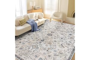 Taleta DAHLIA Washable Rugs Living Room Large, Non-Slip Soft Short Pile Vintage Oriental Boho Area Carpet for Bedroom, Diningroom, Kitchen, Blue, 160 x 230 cm