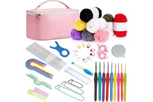 XSTARG Kit Ganchillo Crochet Kit para Adultos Principiantes, 62 Pzs Kit Agujas de Ganchillos Iniciación a Tejer Kit Incluido Agujas Ganchillo, Accesorios para Tejer, PU Bolsa de Transporte, Regalo para Mujer