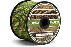 CORDAMARKET Cuerda Driza Poliéster Alta Tenacidad, Cuerda Náutica de Alta Resistencia para Náutica Camping y Decoración, Amarillo/Verde, 8 mm × 50 m