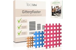 ‎BACKLAXX BACKLAXX ® Gittertape 140 Stück Premium-Qualität – Gitterpflaster Set in 3 Größen Typ a b c – GRATIS umfangreiches eBook mit 60 Anwendungsbeispielen – Akupunkturpflaster Cross Tape Gitterpflaster
