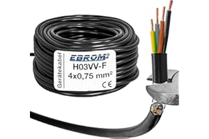 EBROM Kunststoff Schlauchleitung RUND, LED Kabel, Stromkabel, Leitung, Gerätekabel H03VV-F 4x0,75 mm² Farbe: schwarz, viele Längen in 5 m Schritten bis 250 Meter 4G0,75 mm2, Ihre Kabellänge: 40 Meter