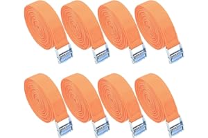 QIWUHAI 2m Tie-down Straps, 8 Pcs Short Ratchet Straps with Clamps, Adjustable Securing Straps with Buckles, Fastening Belts for Bike Racks/Car/Bicycle/Hand Truck/Motorcycle/Luggage (Orange color)