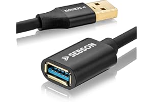 SEBSON Przedłużacz USB 1 m – A męski na A żeński – kabel USB 3.0 do transmisji danych 5 Gbit/s, kabel łączący do PC, laptopa, drukarki, dysków twardych i więcej