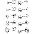 5 Pairs Cubic Zirconia Hypoallergenic Stud Earrings for Women Men Girls Surgical Steel Earrings Larger Screw Back Helix Earrings