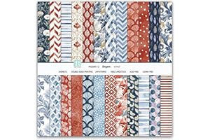 Scrapbook Papier Blumen Muster Scrapbook Bastelpapier, 24 Blat Doppelseitiges Boho Dekorpapier, MerwDeeyt Buntes Motivpapier für Journal Scrapbooking Fotoalbum Dekoration (Blau, 30,5x30,5 cm)