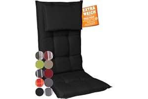 gardisun Gartenstuhlauflagen Hochlehner mit Kopfteil I Extra Dicke Sitzauflagen I Made in Europe I Ideale Polsterauflagen für Hochlehner I Auflagen mit extra hoher Lichtechtheit I 1er Set I Schwarz