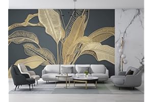 SILK ROAD EU Papier Peint Panoramique 3D Soie, 410 × 280cm, Feuille de Bananier Jaune d'or, Largeur max 9m, pour Salon Chambre Restaurant Enfant Décoration Murale