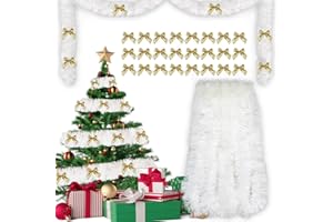 AN-WATTY Guirnalda Navidad 10m + 24pcs Lazos Arbol Navidad Dorado, Grinalda Natal, Christmas Garland, Espumillón Verde Grueso, Decoración Navideña Guirnalda para Interior y Exterior, para Puertas Escaleras
