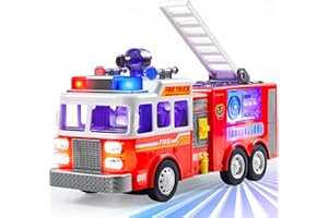 JOYIN Camión de Bomberos LED de Juguete para niños de 3 4 5 años, Proyecciones LED y Sirenas, con Interruptor de Modo y Control de Volumen, Ambulancia Juguete, Camiones de Juguete para Niños y Niñas