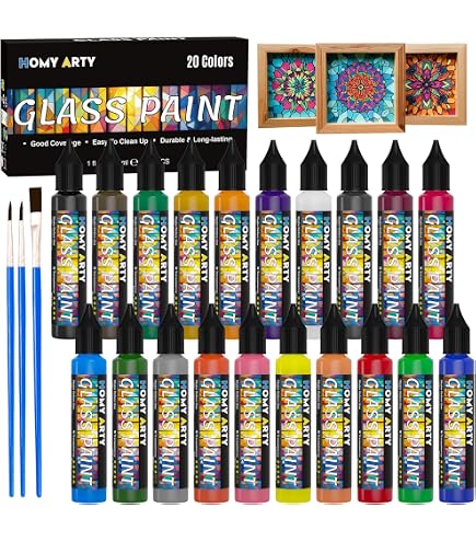 Window Color Lot de 17 pots de peinture pour fenêtre, 82 ml,à base d'eau, détachables, pour surfaces lisses comme le verre, le miroir et le carrelage