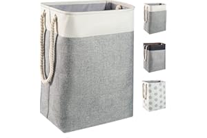 BrilliantJo großen Wäschekorb 78L, Faltbare Wäschesammler mit Seil Griffe Aufbewahrungsbehälter geeignet für Schlafzimmer Waschküche Bad 60 x 42 x 31 cm Beige + Grau