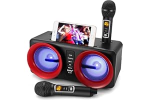 ALPOWL Máquina de Karaoke, Sistema de Altavoces PA portátil Luces LED degradadas de Colores y 2 micrófonos de Karaoke para Fiestas en casa, Bodas, Iglesias, Picnic, Exteriores/Interiores (Negro)