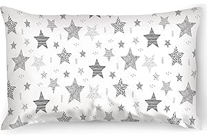 PinkZebra Taie d'oreiller Enfant - 30 x 50 cm - 100% Coton - Housse de Coussin garçon - Certifié Öko-Tex Standard 100 - Housses pour Enfants avec Fermeture éclair - Étoiles Grises