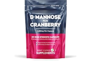 RIGHT CHOICE SUPPLEMENTS D-Mannose with Cranberry 1000mg per Capsule - High Strength Natural Dmannose Supplement - Urinary Tract & Bladder Care for Women, 60 Capsules - Vegan & UK Made
