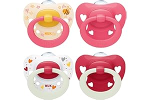 NUK Signature Day & Night Tetine pour bébé | 6-18 mois | Apaise 95 % des bébés | Sucettes en silicone sans BPA, en forme de cœur | Brille dans le noir | Cœurs | Lot de 4