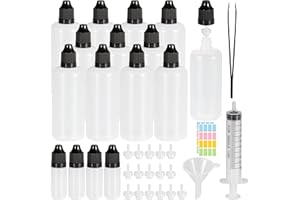 RUACDIQ Flaschen, Tropfflasche 12x100ml+2x10ml Dropper Bottle Quetschflaschen mit Kindersicherung Deckel Inkl. Trichter Etiketten Transfer Pipette Spritzen und Pinzetten für Liquids