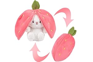 Vibbang Giocattolo Peluche Ripieno Coniglietto, Cuscino per Fragole di Pasqua Carota Coniglietto Reversibile, Giocattolo Dolce peluche con Cerniera, Coniglio Regali di Pasqua per Bambini (Rosa)
