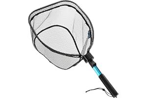 KOMCLUB Retino da pesca in alluminio antiscivolo pieghevole per acqua dolce e salata, accessori da pesca per adulti e bambini retino da pesca