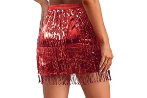 Baisdan Gonna da donna con frange e nappe e paillettes scintillanti per danza del ventre, rave festival abiti per donne e ragazze