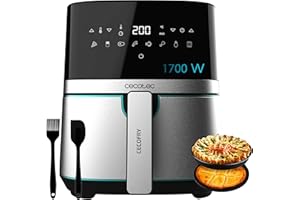Cecotec Freidora de Aire de 5,5L con Accesorios, Air Fryer, Cecofry Full Inox 5500 Pro con Accesorios. 1700W, sin Aceite, Digital, Táctil, Acabados en Acero Inox, PerfectCook, Termostato, 8 Modos