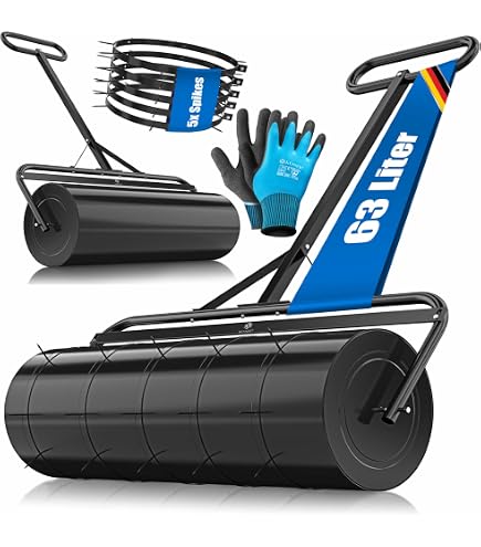 Rouleau à Gazon Métallique FANTASK 63 Litres - Remplissable Eau/sable - Pour Jardin Et Pelouse - Poignée Amovible