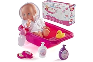 Prextex 8 Piezas Muñeca baño Conjunto con la muñeca, Bañera, Bata y Accesorios de baño - Baby Dalia muñeca de baño del Regalo para niños y niñas