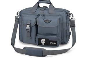 SPAHER Sacoche Ordinateur Portable 14/15.6/17 Pouces Sac Messenger a Bandouliere Tactique Imperméable Mallette Cartable Sac à Main Militaire Cadeau pour Homme Travail Affaires Voyage Laptop Bag Gris