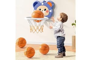 TEMI Indoor Toddlers Basketball Hoop for Kids Age 2 3 4 5 6, Toddlers Basketball Hoop with 4 Inflatable Balls, Birthday Toys Gifts Boys 2 3 4 5 6 Years Old