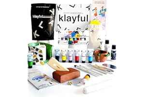 Klayful- Kit Argilla Senza Cottura per Principianti – Kit Ceramica Fai da Te | Strumenti, Colori Pastello, Pennelli, Smalto, Guida Passo a Passo (1,5 kg Argilla Terracotta – Colori Classici)